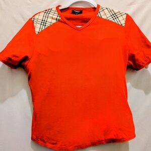 Burberry London Nova Check V-neck T-shirt. Red. Worn Once